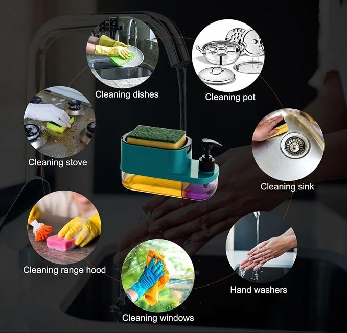 3 in 1 Soap Dispenser for Kitchen Dishwasher Liquid Dispenser Pump with Sponge Kitchen Cleaner