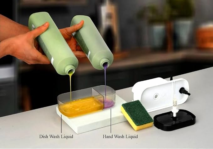 3 in 1 Soap Dispenser for Kitchen Dishwasher Liquid Dispenser Pump with Sponge Kitchen Cleaner