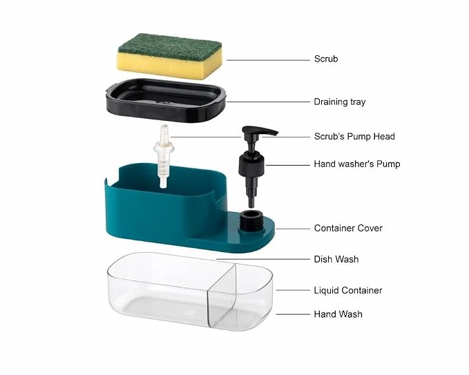 3 in 1 Soap Dispenser for Kitchen Dishwasher Liquid Dispenser Pump with Sponge Kitchen Cleaner